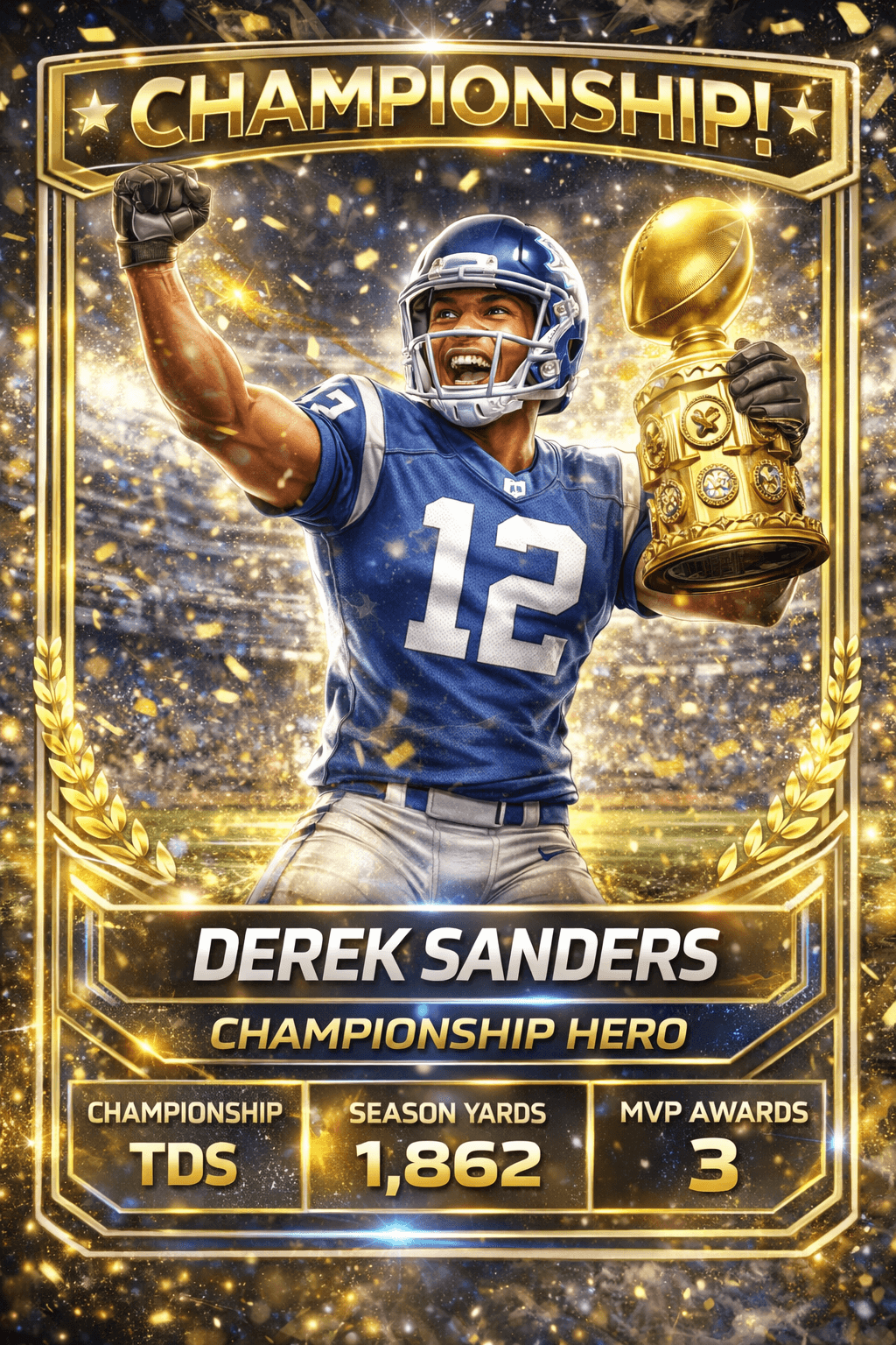 Animated American football trading card preview